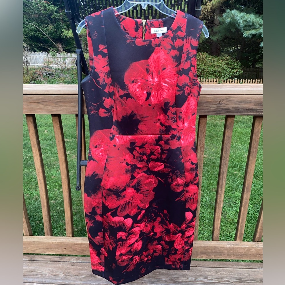 Calvin Klein Floral Red and Black Dress